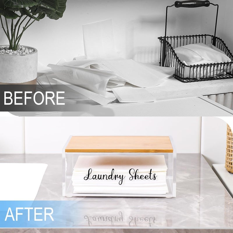 VOTLEVT Acrylic Laundry Detergent Sheets Holder with Bamboo Lid, Laundry Soap Sheets Container Box Dispenser for Laundry Room - Image 3